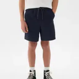 Solid Mid-Rise Elasticated Waist Shorts with Drawstrings-image-47