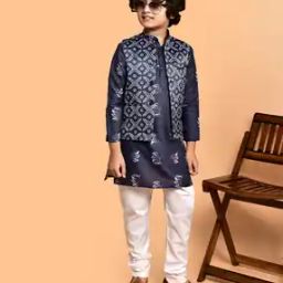 Boys Floral Print Kurta Pyjamas Set with Nehru Jacket-48