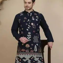Men Regular Fit Self-design Long Kurta-image-34