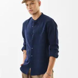  Men Mandarin Collar Stripes Slim Fit Shirt-image-18
