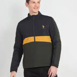 Men Colourblock Regular Fit Bomber Jacket-image-7
