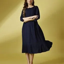 Women Fit & Flare Dress with 3/4th Sleeves-image-111