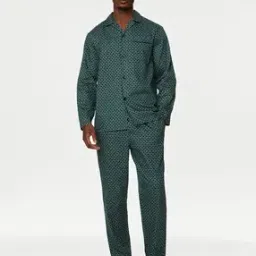 Men Mosaic Print Cotton Shirt & Pyjamas Set-48