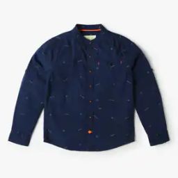 Boys Micro Print Slim Fit Shirt-image-1