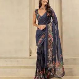 Women Floral Print Georgette Pre-Stitched Saree-image-1