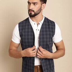 Checked Tailored Fit Nehru jacket-16