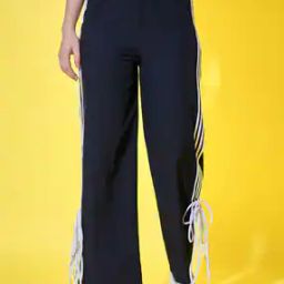 Women Striped Straight Track Pants with Insert Pockets-image-90