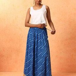Women Sanganeri Print Flared Skirt withh Tasselled Drawstrings Waist-image-28