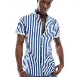 Men Striped Slim Fit Stretch Oxford Shirt-image-7
