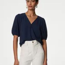 marks & spencer Women Relaxed Fit V-Neck Top-picture-28
