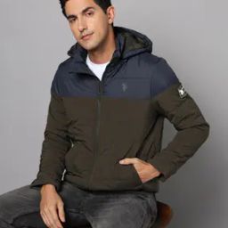 Men Colourblock Regular Fit Puffer Jacket with Detachable Hood-picture-0