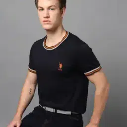 Men Slim Fit Round-Neck T-Shirt with Contrast Tipping-image-77