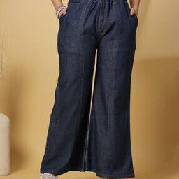 clora creation Women Flared Denim Palazzos-picture-3