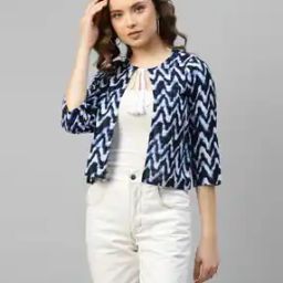 Women Chevron Print Round-Neck Shrug-image-2