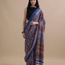 Women Floral Print Pure Cotton Mulmul Saree-image-50