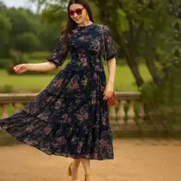 Women Floral Print Gown Dress-image-54