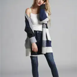 Women Colourblock Relaxed Fit Front-Open Shrug-image-14