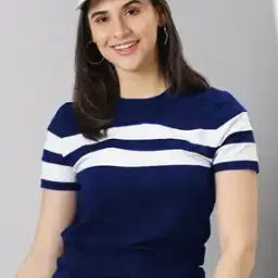 Women Striped Regular Fit Crew-Neck T-Shirt-image-37