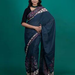 Women Floral Print Saree with Contrast Border-image-55