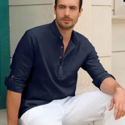 Men Mandarin Collar Short Kurta-18