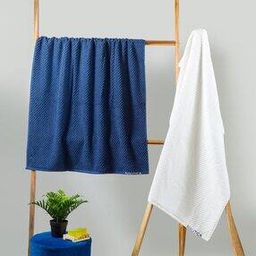 Set of 2 Striped Cotton Bath Towels 59" x 30"-0