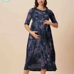 Women Printed Round-Neck A-Line Dress-image-3