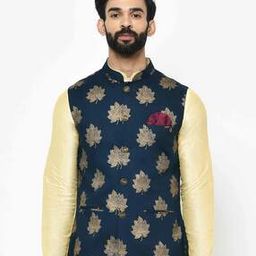 Men Leaf Print Regular Fit Nehru jacket-image-58