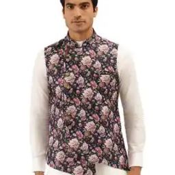 Floral Print Sleeveless Nehru Jacket-image-2