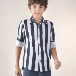 Boys Striped Regular Fit Shirt with Spread Collar-image-19