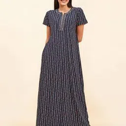 Women Floral Print Nightie with Insert Pocket-image-7