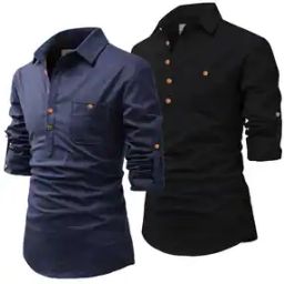 Men Pack of 2 Slim Fit Short Kurtas-3