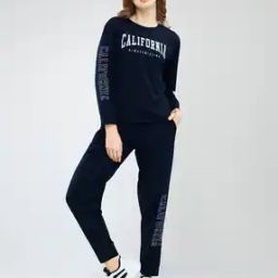 Women Typographic Print Round-Neck T-Shirt & Pyjamas Set-picture-48