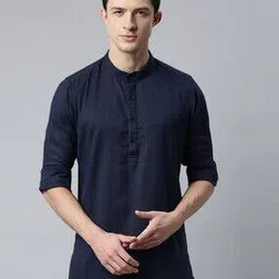Textured Short Kurta with Curved Hemline-image-38