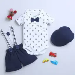 Nautical Print Bodysuit & Shorts Set with Suspender & Cap-picture-27