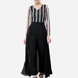 V&M Black & White Striped Basic Jumpsuit with Layer-18