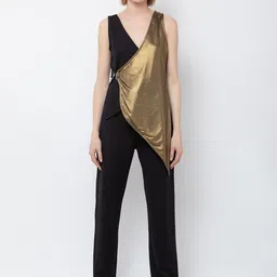 DODO & MOA Black & Gold-Toned Layered Colourblocked Basic Jumpsuit-picture-43
