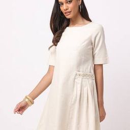 Round-Neck Shift Dress with Pleated Pocket-image-95