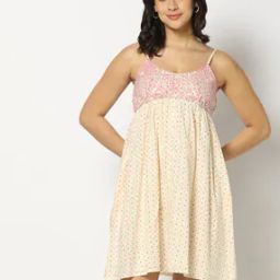 Polka-Dot Print Dress with Embroidered Yoke-18