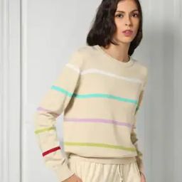 Women Striped Flat-Knit Crew-Neck Pullover-image-75