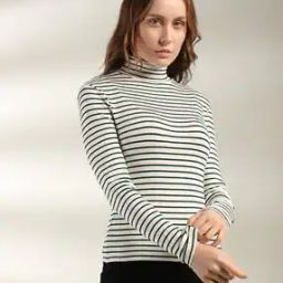 Women Striped Slim Fit Turtleneck Top-image-22