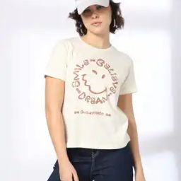 Women Typographic Print Regular Fit Round-Neck T-Shirt-image-59