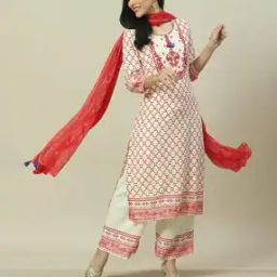 Women Floral Print Straight Kurta with Palazzos & Dupatta-image-99