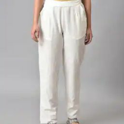 Women Regular Fit Pants with Scalloped Hem-picture-37