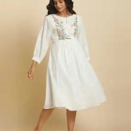 Women Floral Embroidered Fit & Flare Dress-image-63