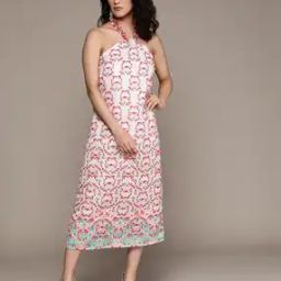 Floral Print Halter-Neck A-Line Dress-image-11
