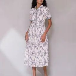 Ecru Printed Shirt Dress-image-6