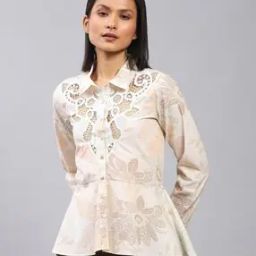 Relaxed Fit Embroidered Peplum Shirt-image-11