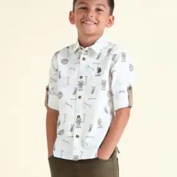 Boys Brand Print Regular Fit Cotton Shirt-image-34