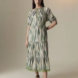 marks & spencer Women Chevron Print Round-Neck Tiered Dress-picture-22