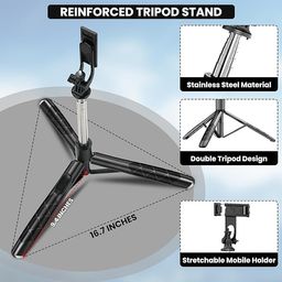 SANCY Selfie Stick, 3-in-1 Selfie Stick, Bluetooth Selfie Stick, Tripod Selfie Stick, Extendable Monopod Tripod with Bluetooth Remote Control Bluetooth Selfie Stick (Black, Remote Included) Pack of 1 image 5